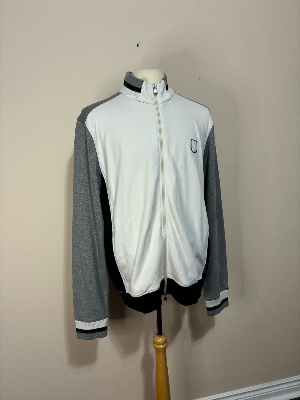 Hugo Boss Men's White, Black and Gray Zippered Track Jacket